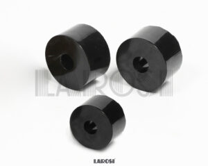 Various sizes of rubber anti-vibration spacer washers with smooth through-hole. Bump stop washers and rubber suspension buffers.