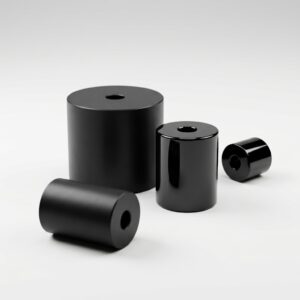 Rubber anti-vibration spacer washers with through-hole - Smooth through-hole. Fastening washers. Rubber suspension buffers - Cylindrical rubber spacer buffers with through-hole. Perforated rubber damping discs.